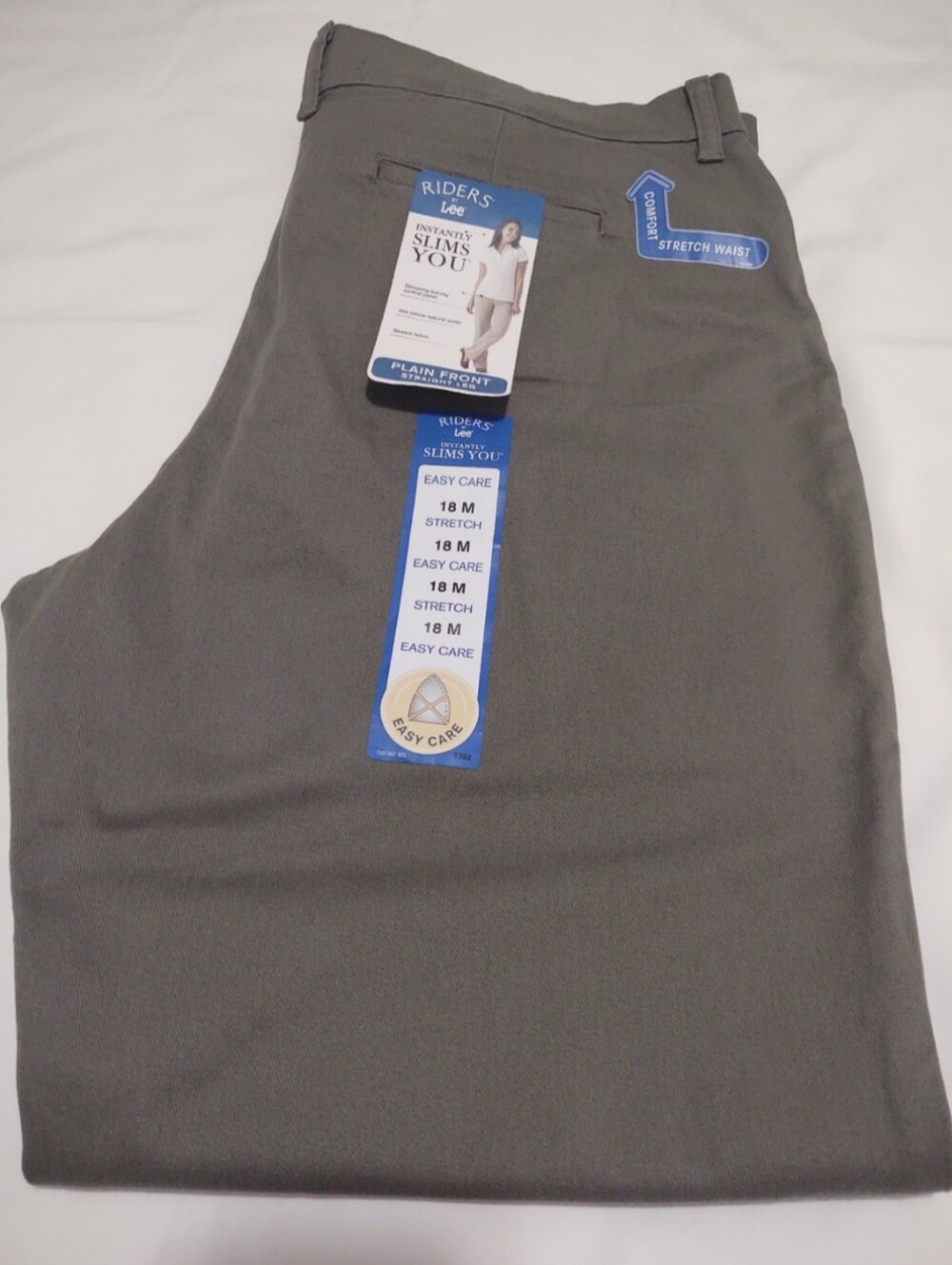 Riders by Lee Olive Gray Stretch Waist Pants Sz 18 NWT